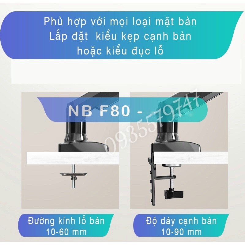 Tay Treo Màn Hình Máy Tính NB F80 Phiên Bản Tải Trọng 9Kg
